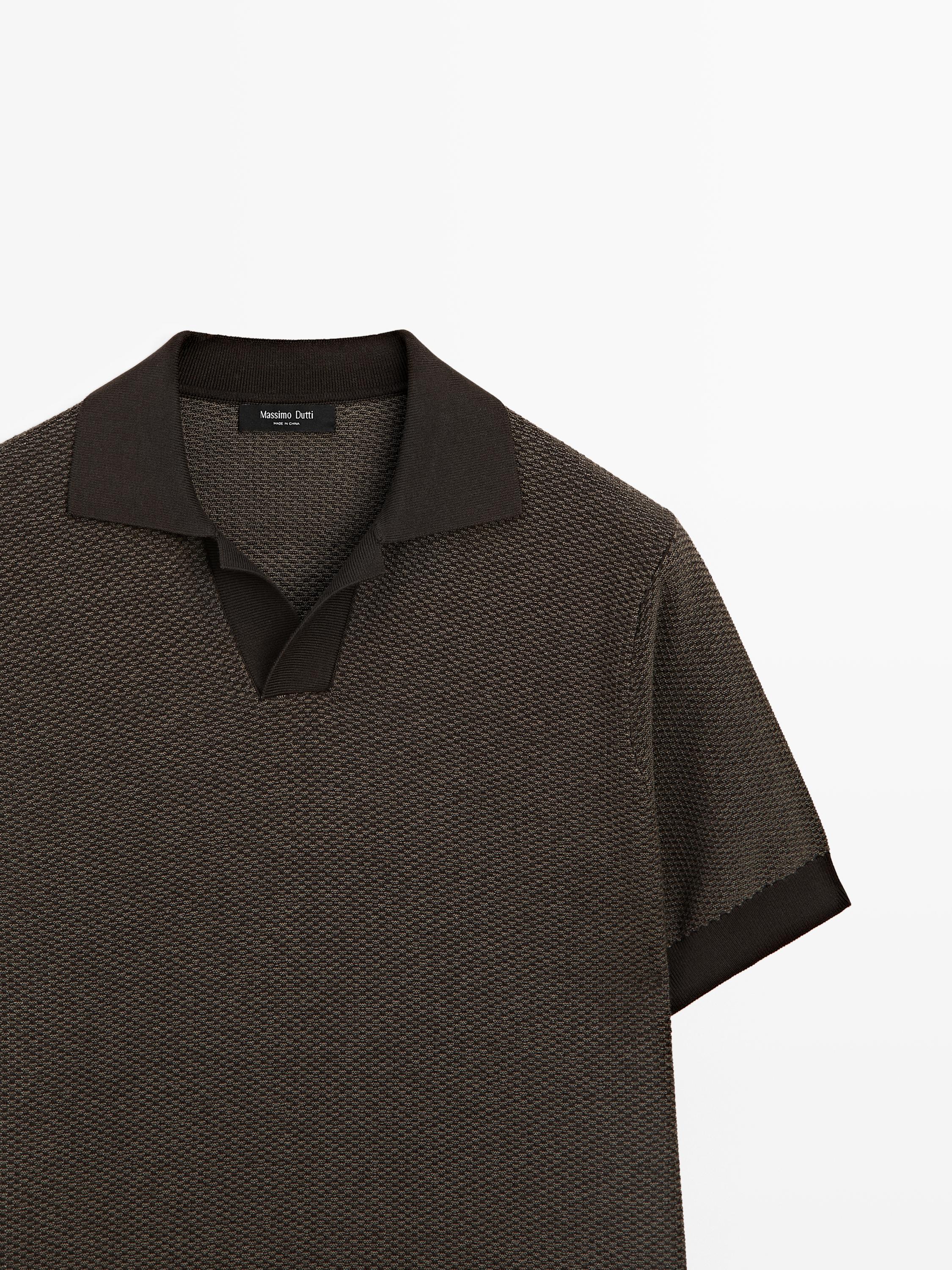 100% cotton textured knit polo sweater